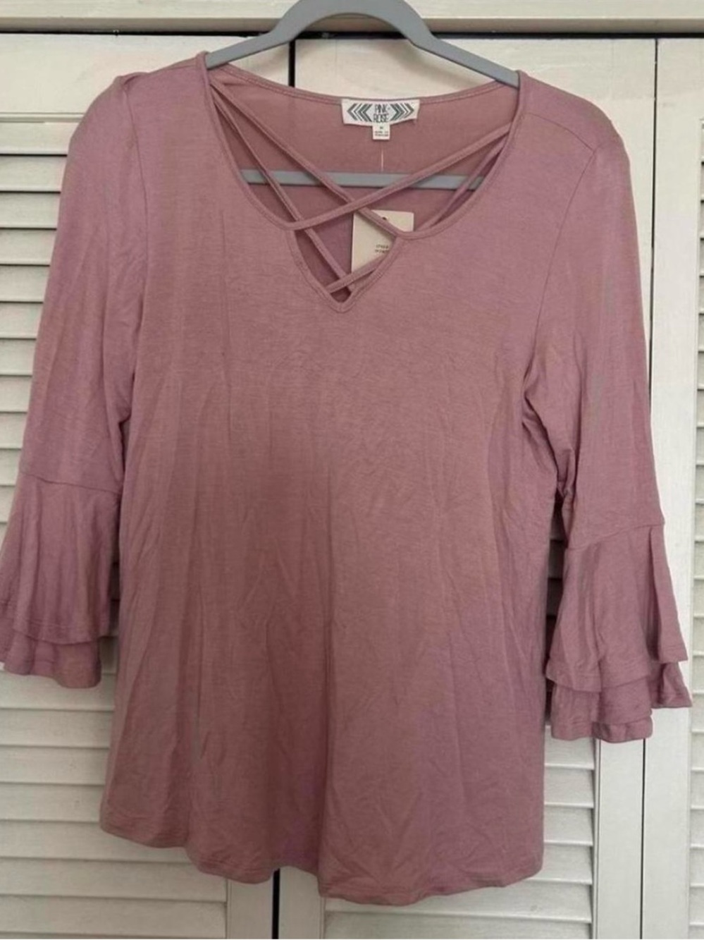 NWT Pink Rose dusty rose boho blouse bell sleeves size medium